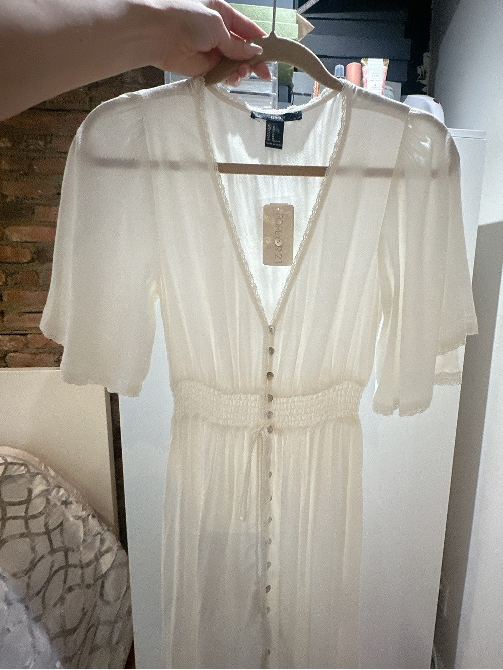 NWT White Boho Maxi Dress Bell Sleeve Cottagecore Beach Vacation Flowy Resort - Picture 3 of 10